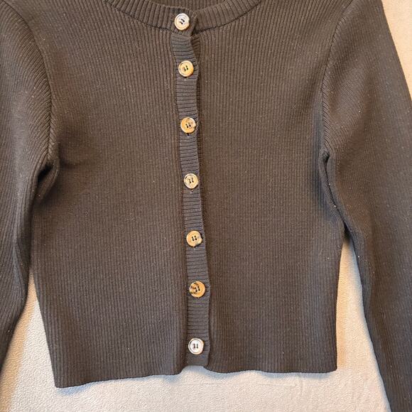 Forever 21 Ribbed Crop Top Sweater Cardigan Button Womens Large Preppy Y2K Comfy - Picture 4 of 9